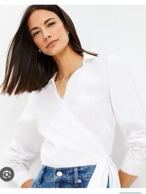 LOFT White Wrap Blouse with Side Tie